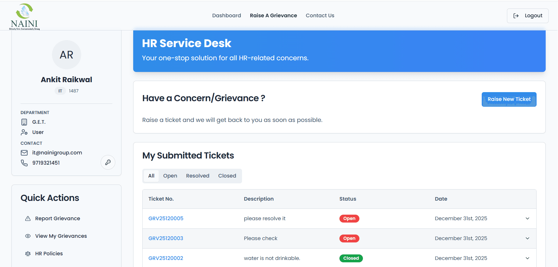 User Dashboard